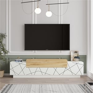Floyd  TV Unit Stand White Felt  UV Print Entertainment Center Console 63 Inches