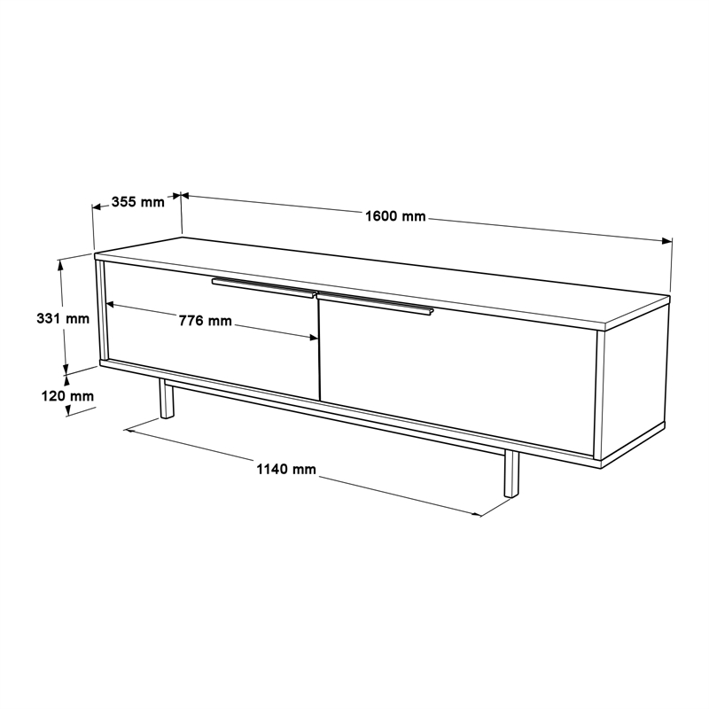 Ocean TV Unit with Metal Legs 63 Inches with Storage Shelves Doors Oak UV Print