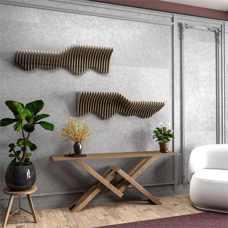 Batamex Parametric 36 Wavy Shelf Modern Geometric Wood Wall Piece Oak Color
