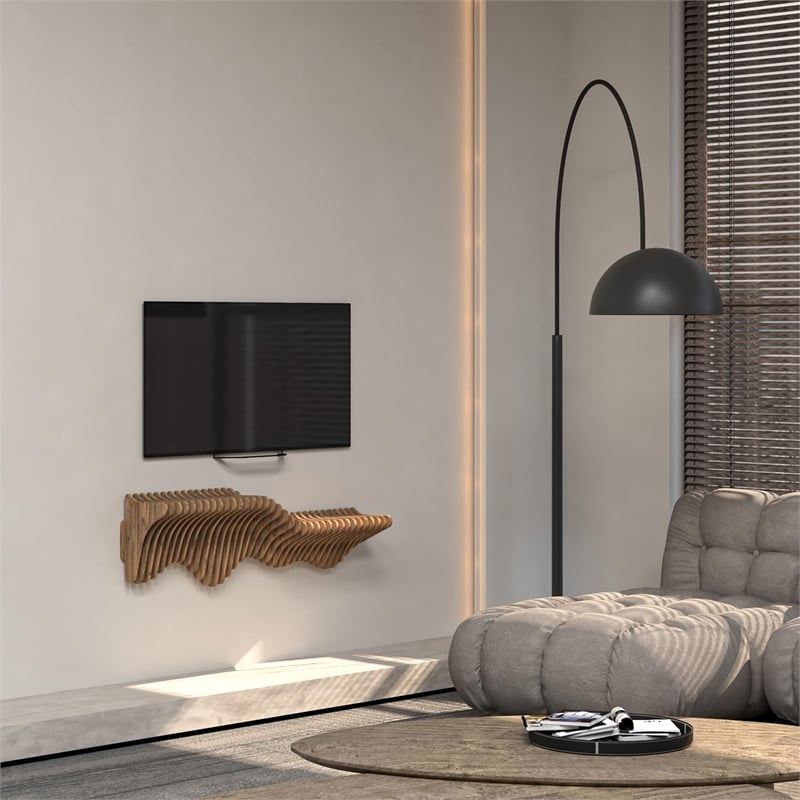 Batamex Parametric 36 Wavy Shelf Modern Geometric Wood Wall Piece Oak Color