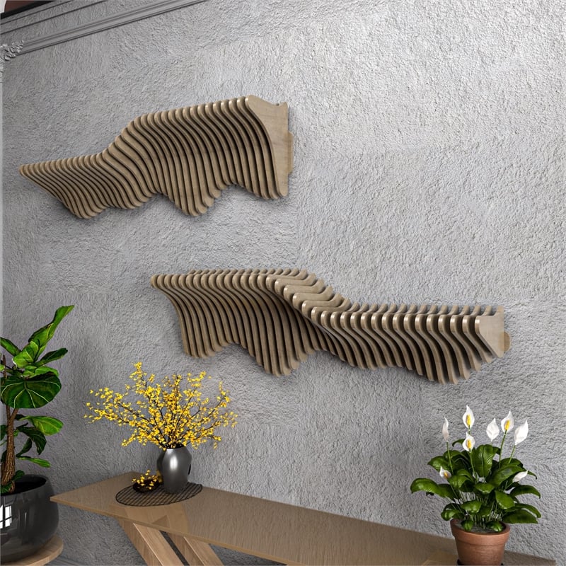 Batamex Parametric 36 Wavy Shelf Modern Geometric Wood Wall Piece Oak Color