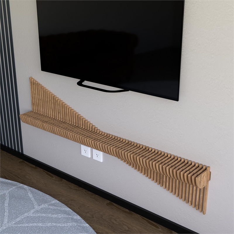 Batamex Parametric 60 inch Floating Shelf Geometric Wooden Wall Decor Oak Color