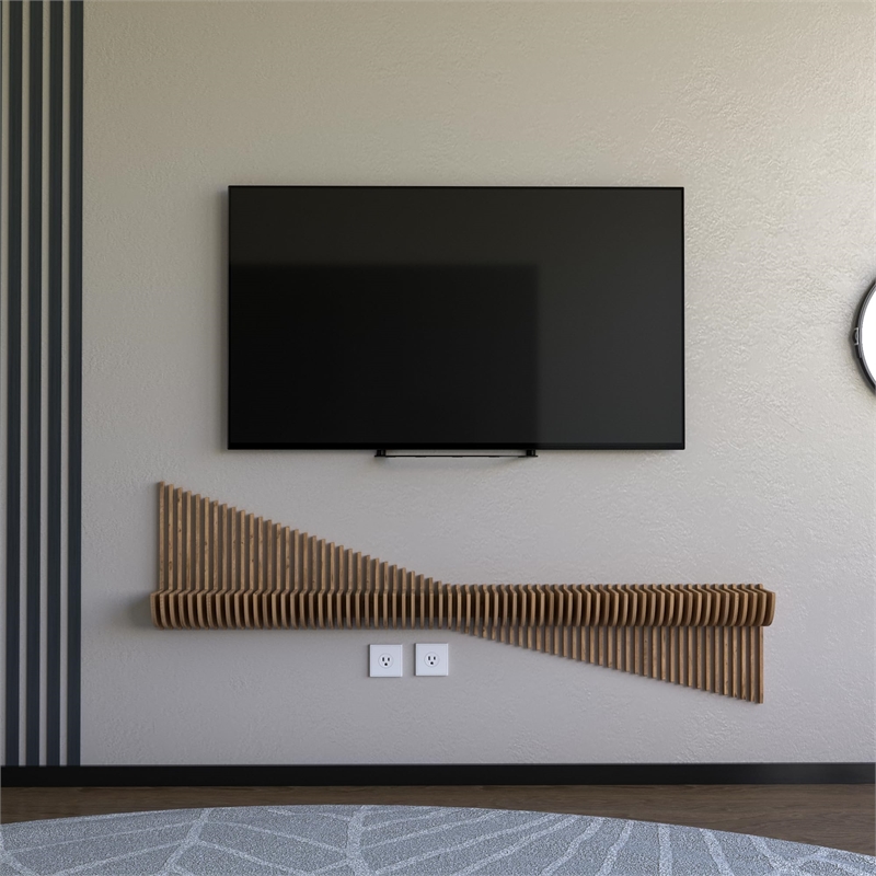 Batamex Parametric 60 inch Floating Shelf Geometric Wooden Wall Decor Oak Color