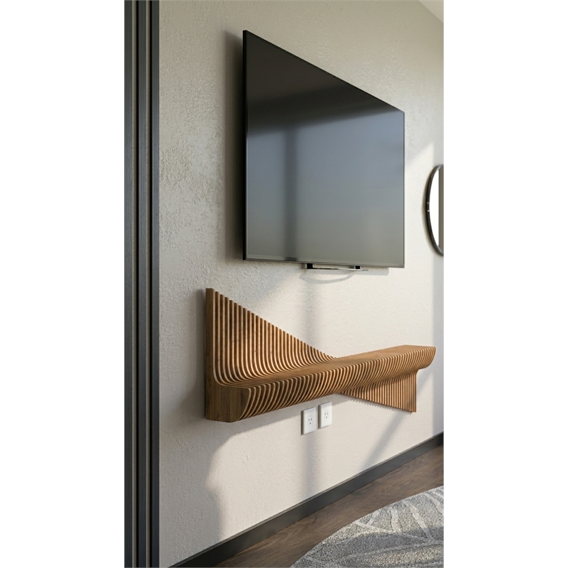 Batamex Parametric 60 inch Floating Shelf Geometric Wooden Wall Decor Oak Color