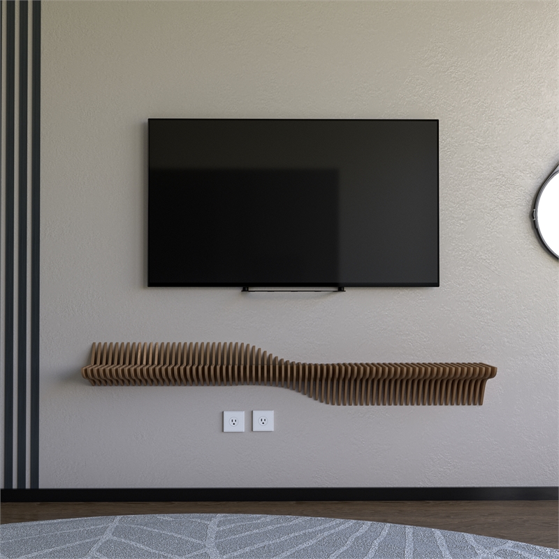 Batamex Parametric 60 inch Floating Shelf Geometric Wooden Wall Decor Oak Color