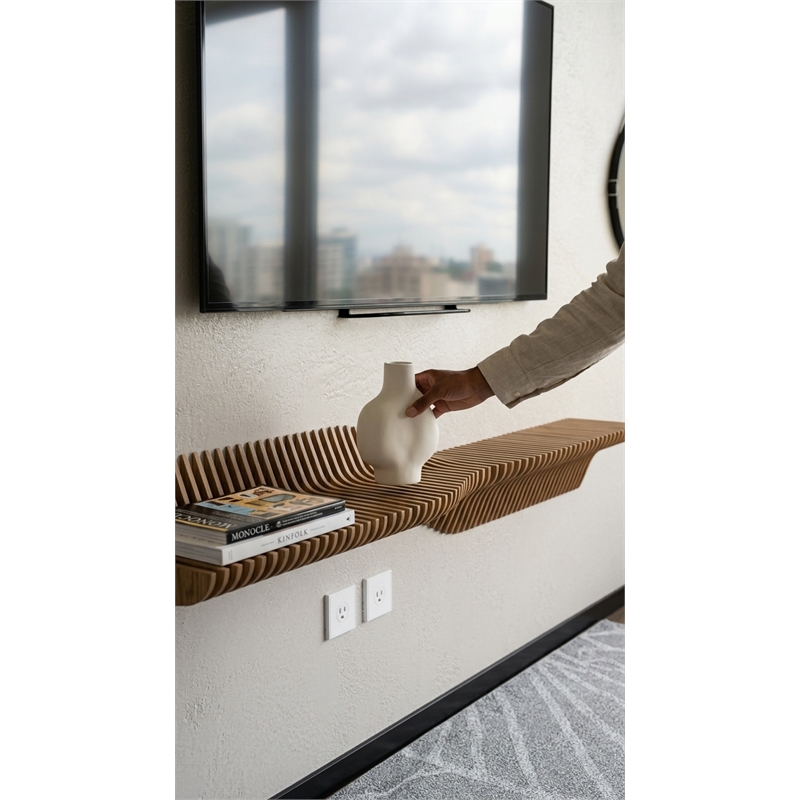 Batamex Parametric 60 inch Floating Shelf Geometric Wooden Wall Decor Oak Color