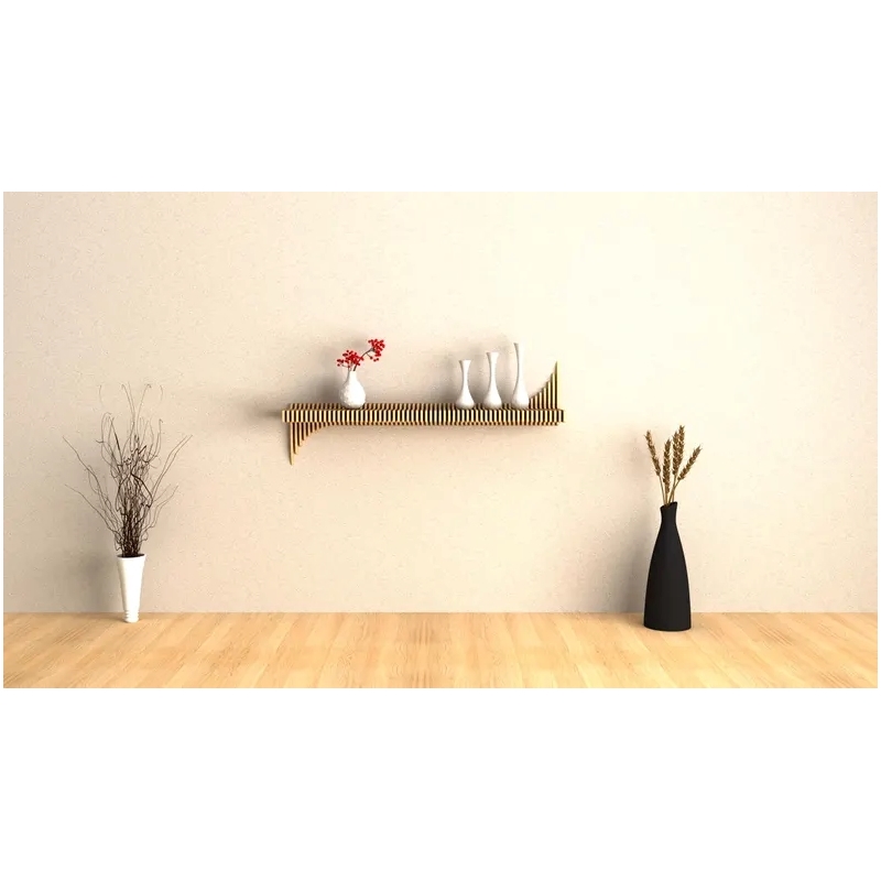 Batamex Parametric 65 inch Floating Shelf Modern Geometric Wall Decor Oak Color