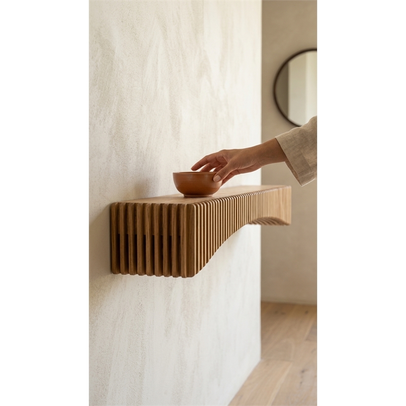 Batamex Parametric 60 inch Floating Shelf Geometric Wooden Wall Decor Oak Color