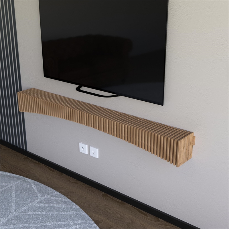 Batamex Parametric 60 inch Floating Shelf Geometric Wooden Wall Decor Oak Color