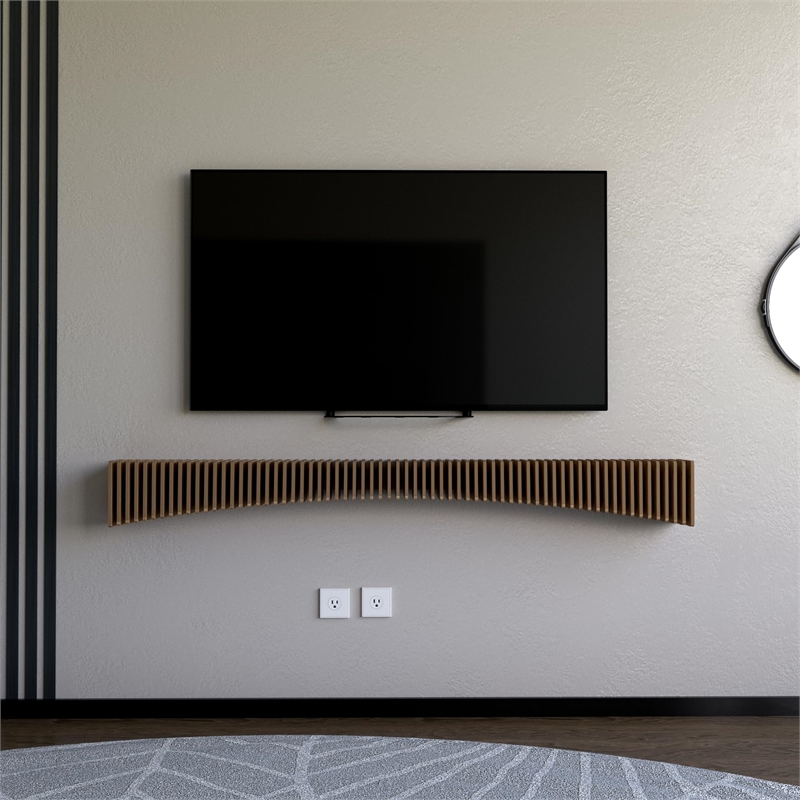 Batamex Parametric 60 inch Floating Shelf Geometric Wooden Wall Decor Oak Color