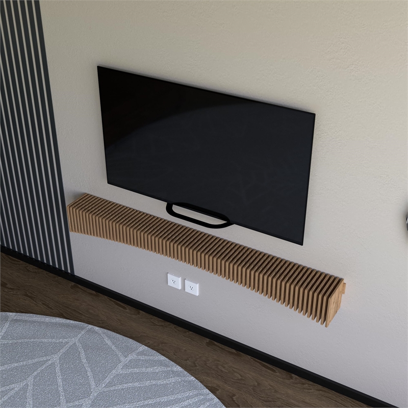 Batamex Parametric 60 inch Floating Shelf Geometric Wooden Wall Decor Oak Color