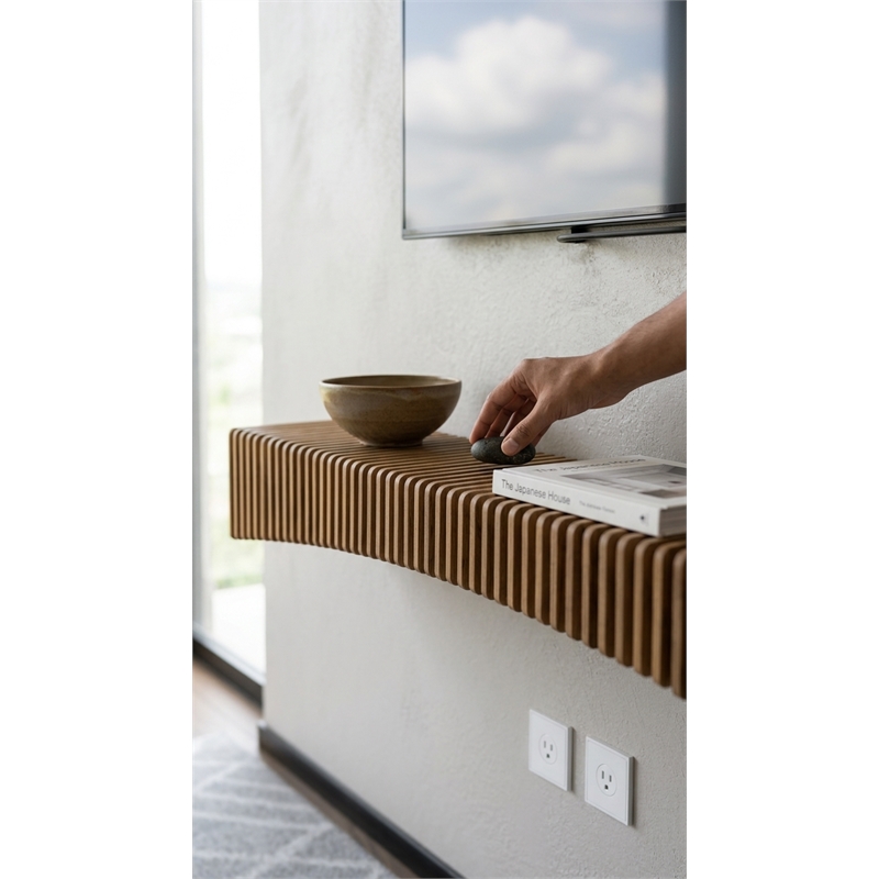 Batamex Parametric 60 inch Floating Shelf Geometric Wooden Wall Decor Oak Color