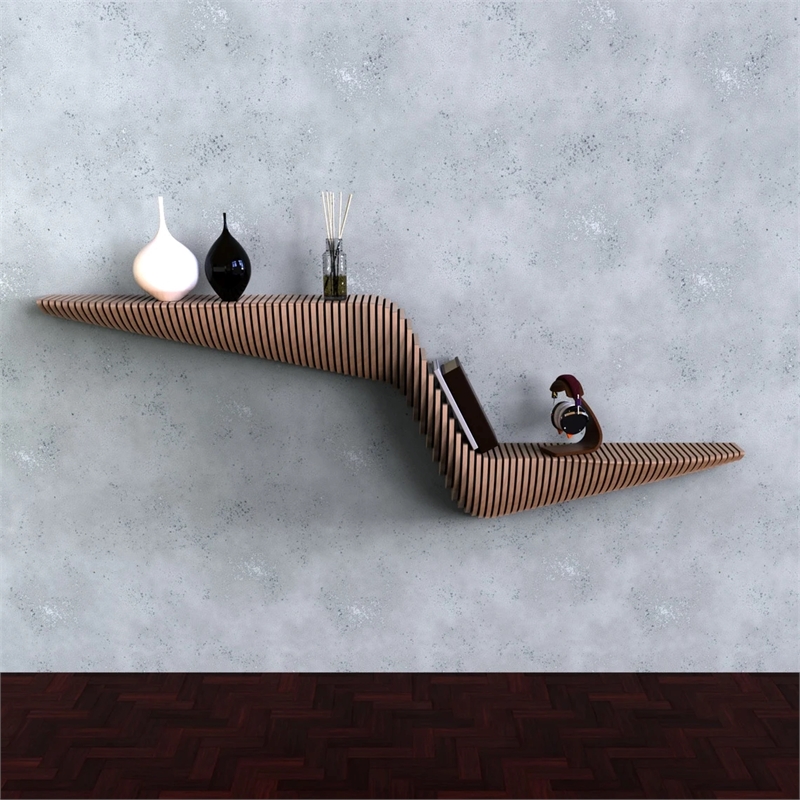 Batamex Parametric 57 inch Floating Shelf Geometric Wooden Wall Decor Oak Color