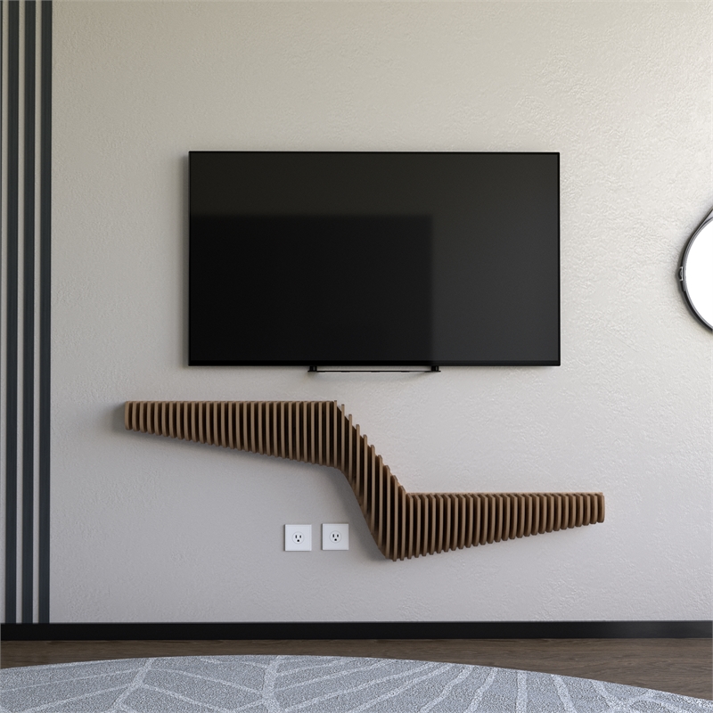 Batamex Parametric 57 inch Floating Shelf Geometric Wooden Wall Decor Oak Color
