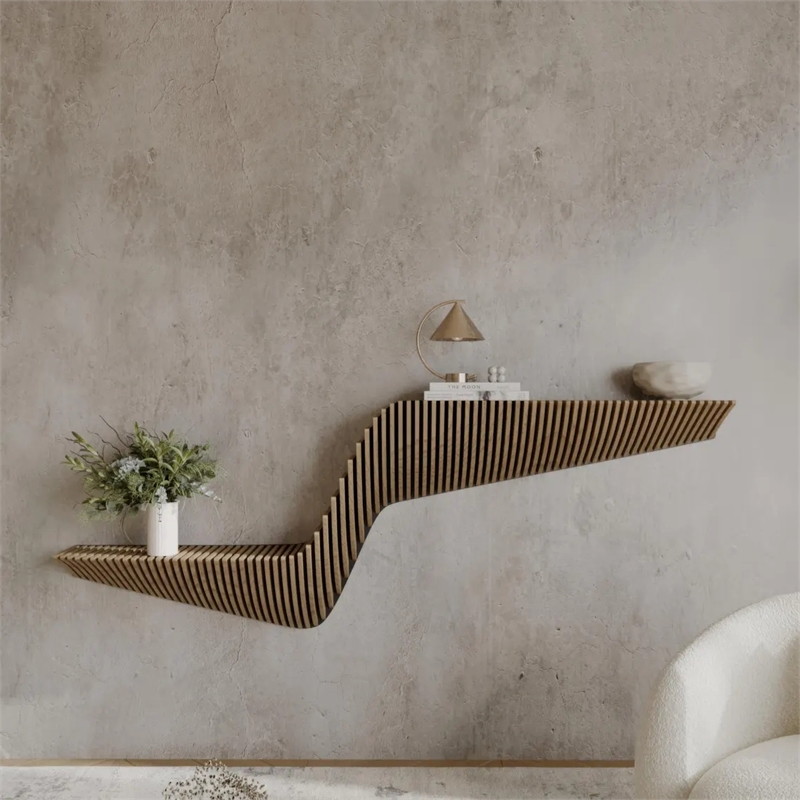 Batamex Parametric 57 inch Floating Shelf Geometric Wooden Wall Decor Oak Color