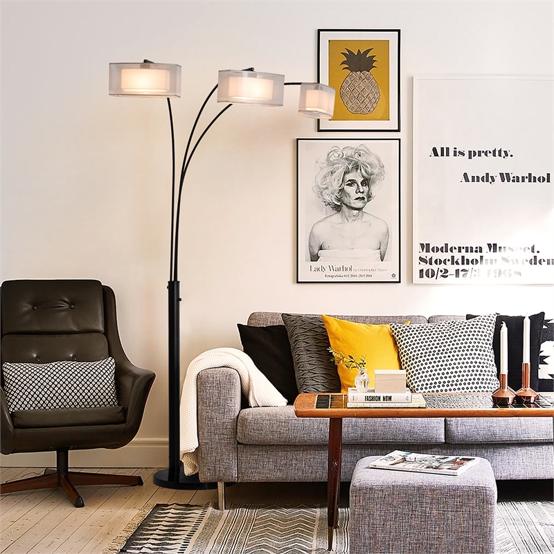 Amarillo 3 Light Arc Floor Lamp - Matte Black
