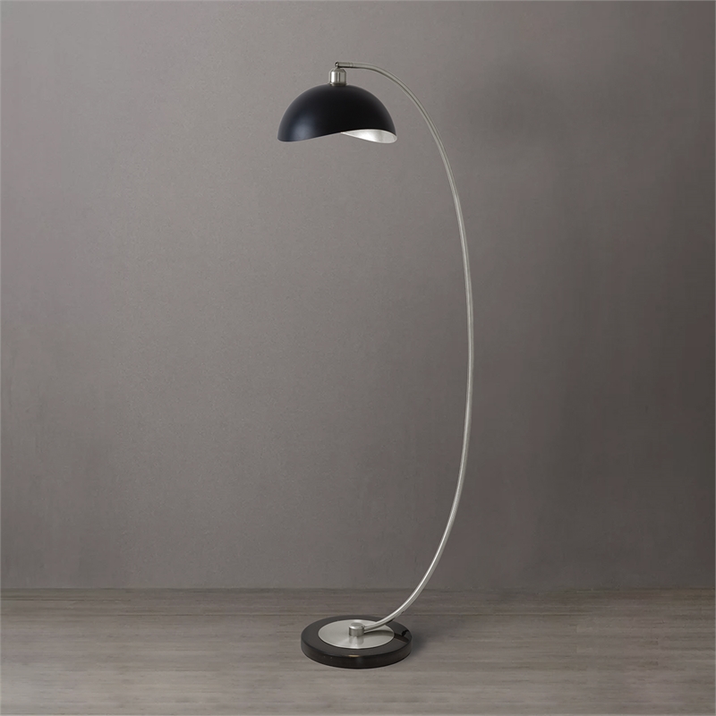 Luna Bella Chairside Arc Floor Lamp Black & Silver-Leaf Shade Antique Nickel