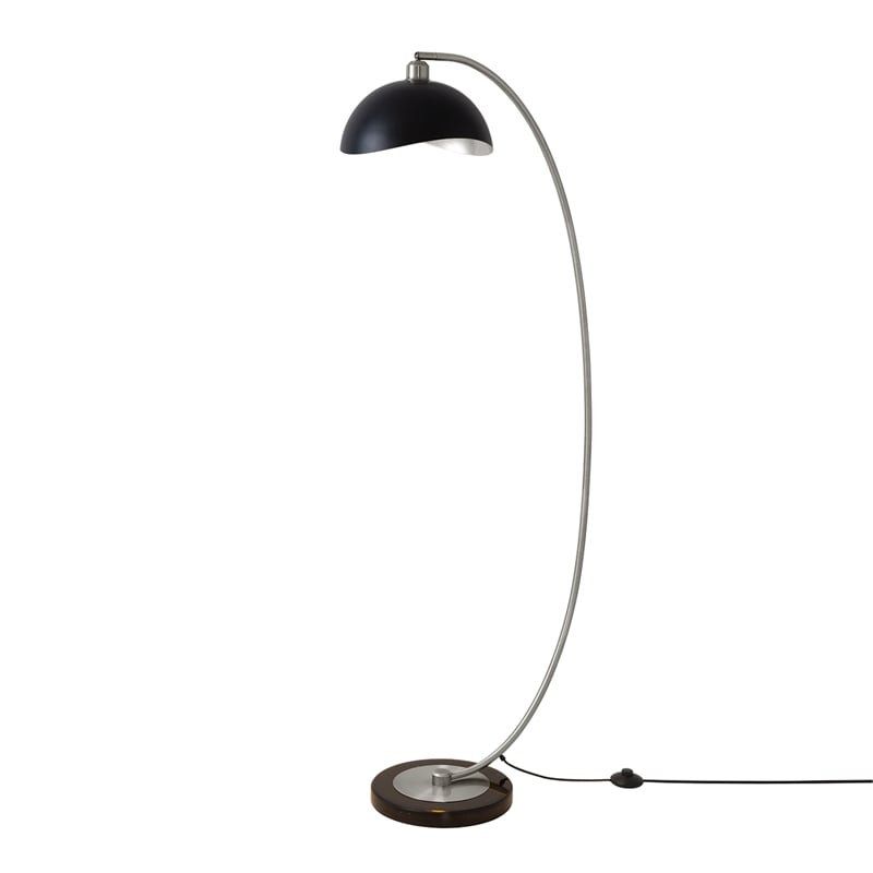 Luna Bella Chairside Arc Floor Lamp Black & Silver-Leaf Shade Antique Nickel