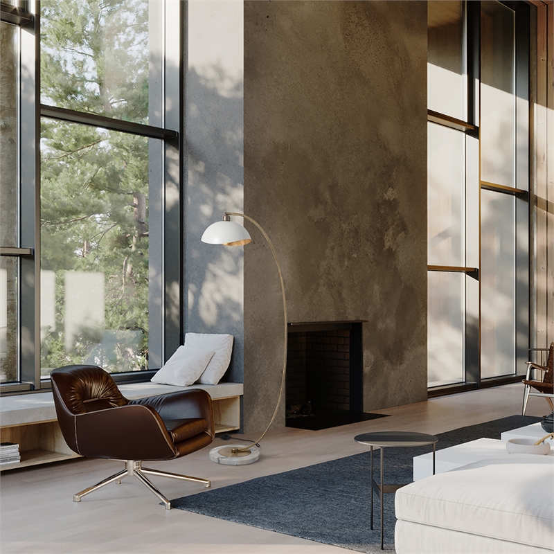 Luna Bella Chairside Arc Floor Lamp - 60 Weathered Brass & Matte White