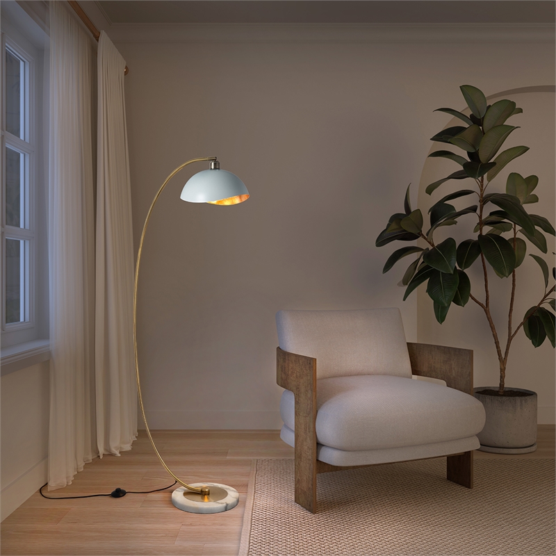 Luna Bella Chairside Arc Floor Lamp - 60 Weathered Brass & Matte White