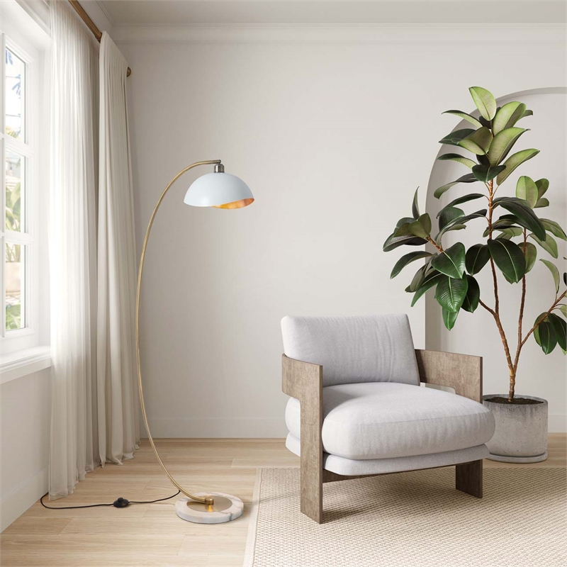 Luna Bella Chairside Arc Floor Lamp - 60 Weathered Brass & Matte White