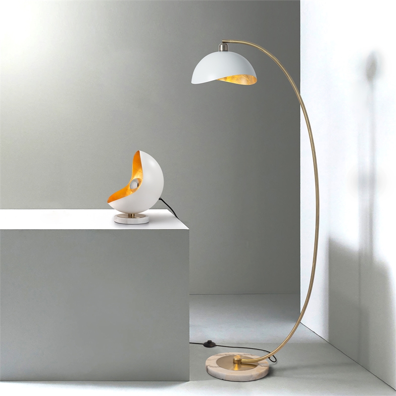 Luna Bella Chairside Arc Floor Lamp - 60 Weathered Brass & Matte White