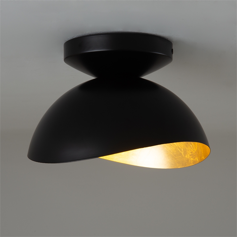 Luna Bella Flush Mount Ceiling Light - Matte Black & Gold-Leaf Shade