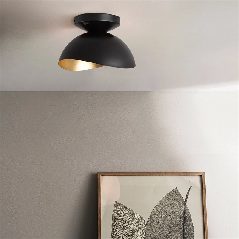 Luna Bella Flush Mount Ceiling Light - Matte Black & Gold-Leaf Shade