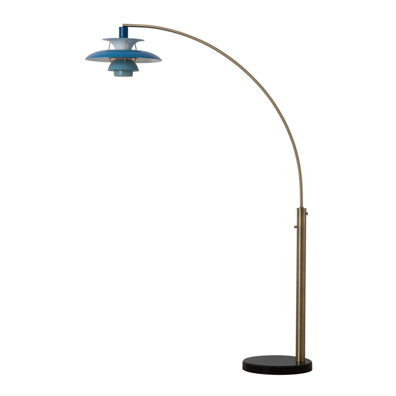 Palm Springs Arc Floor Lamp - Weathered Brass & Blue Shades