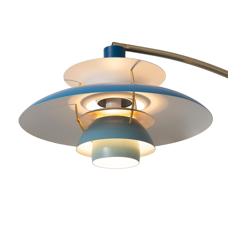 Palm Springs Arc Floor Lamp - Weathered Brass & Blue Shades