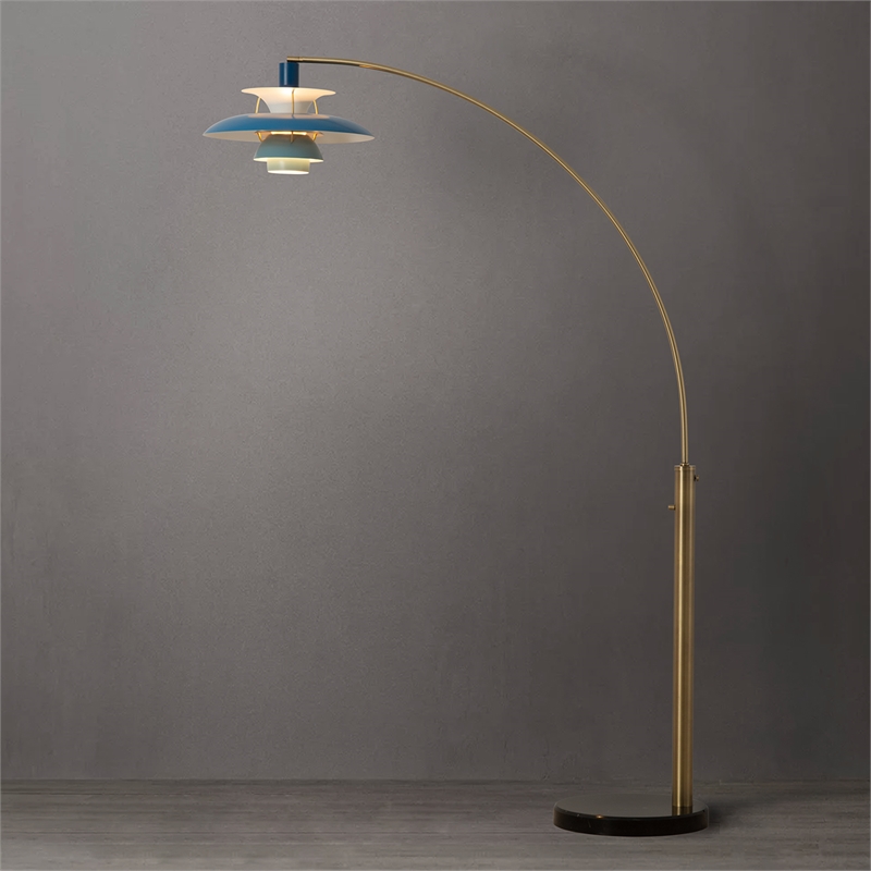 Palm Springs Arc Floor Lamp - Weathered Brass & Blue Shades