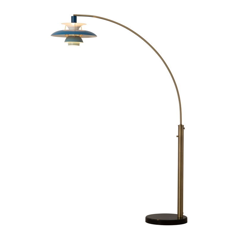 Palm Springs Arc Floor Lamp - Weathered Brass & Blue Shades