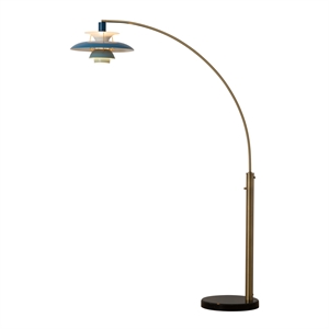 Palm Springs Arc Floor Lamp - Weathered Brass & Blue Shades
