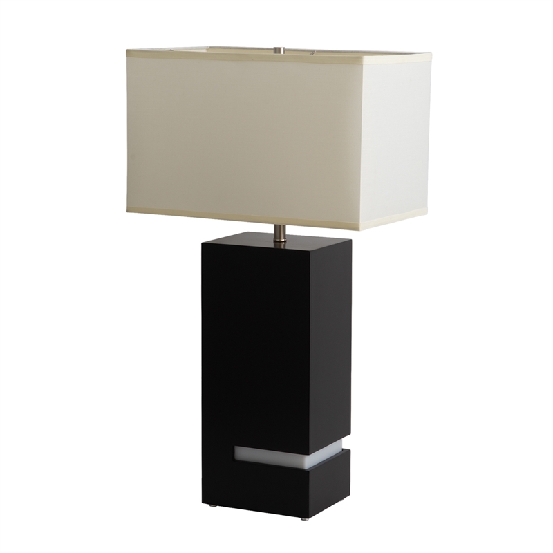 Zen Standing Table Lamp with Night Light - Dark Brown & Satin Nickel White Linen Shade 4-way Switch