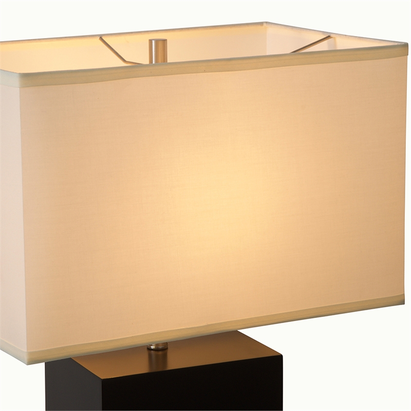 Zen Standing Table Lamp with Night Light - Dark Brown & Satin Nickel White Linen Shade 4-way Switch