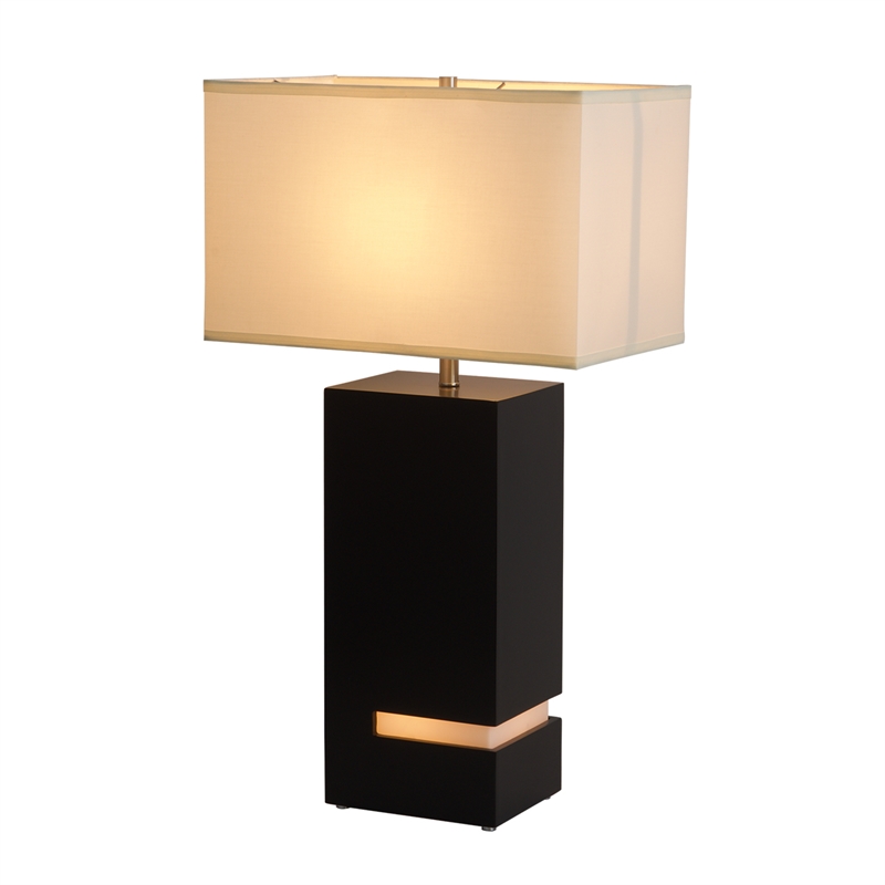 Zen Standing Table Lamp with Night Light - Dark Brown & Satin Nickel White Linen Shade 4-way Switch