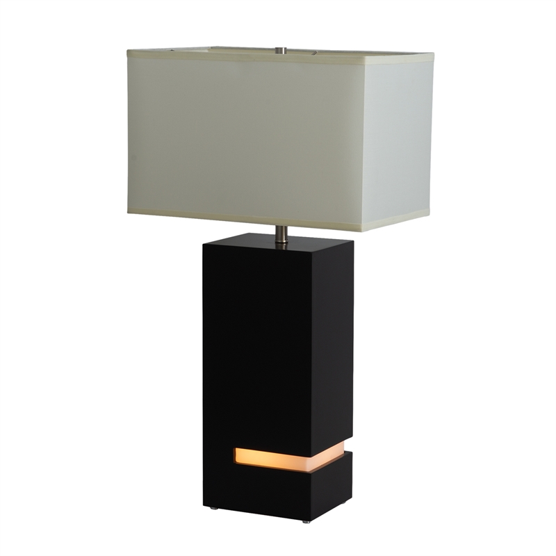 Zen Standing Table Lamp with Night Light - Dark Brown & Satin Nickel White Linen Shade 4-way Switch
