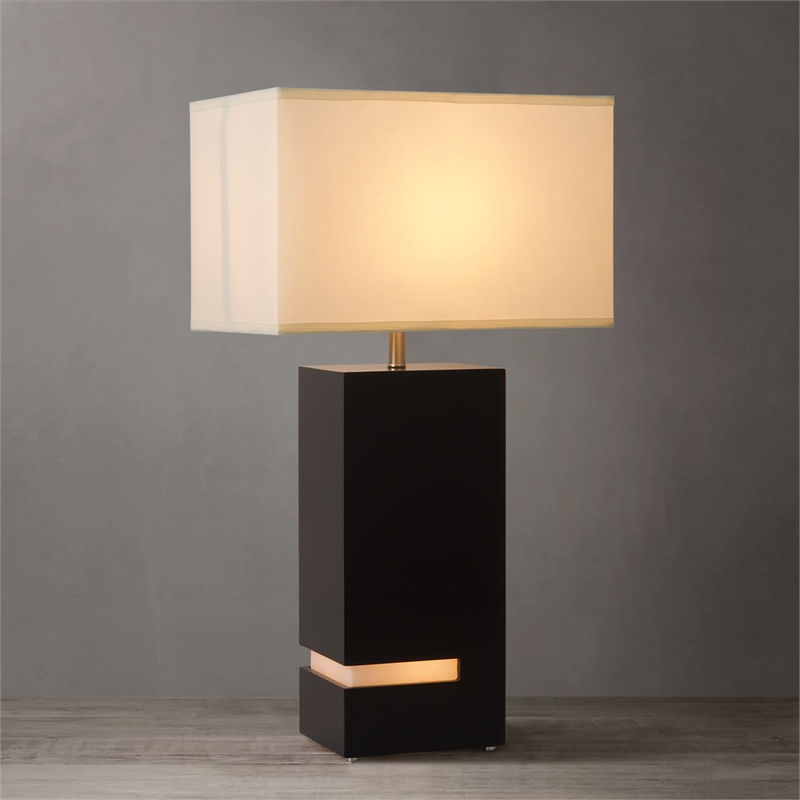 Zen Standing Table Lamp with Night Light - Dark Brown & Satin Nickel White Linen Shade 4-way Switch