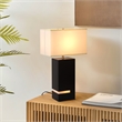 Zen Standing Table Lamp with Night Light - Dark Brown & Satin Nickel White Linen Shade 4-way Switch