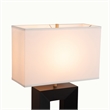Julie Standing Table Lamp - Ebony Wood Finish Weathered Brass White Linen Shade
