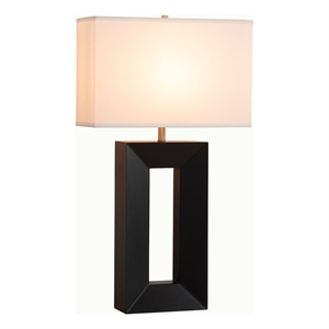 Julie Standing Table Lamp Ebony Wood Finish Weathered Brass White Linen Shade