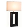 Julie Standing Table Lamp - Ebony Wood Finish Weathered Brass White Linen Shade