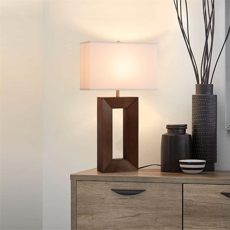 Julie Standing Table Lamp Dark Walnut Wood Finish Weathered Brass