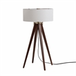 Quattro Table Lamp - Dark Walnut Wood Finish & Weathered Brass White Linen Shade