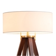 Quattro Table Lamp - Dark Walnut Wood Finish & Weathered Brass White Linen Shade