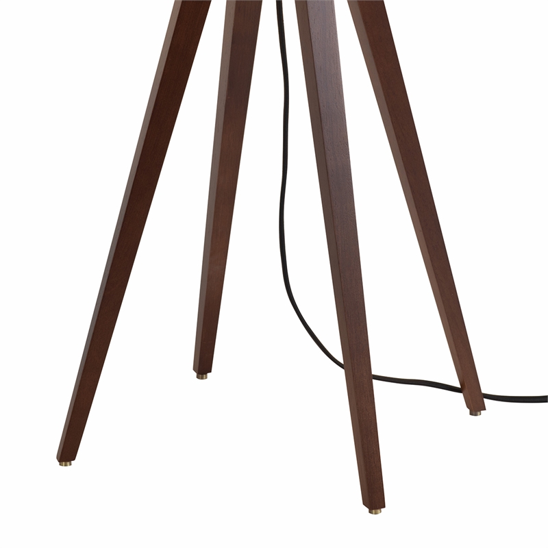 Quattro Table Lamp - Dark Walnut Wood Finish & Weathered Brass White Linen Shade
