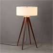 Quattro Table Lamp - Dark Walnut Wood Finish & Weathered Brass White Linen Shade