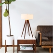 Quattro Table Lamp - Dark Walnut Wood Finish & Weathered Brass White Linen Shade
