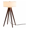 Quattro Table Lamp - Dark Walnut Wood Finish & Weathered Brass White Linen Shade