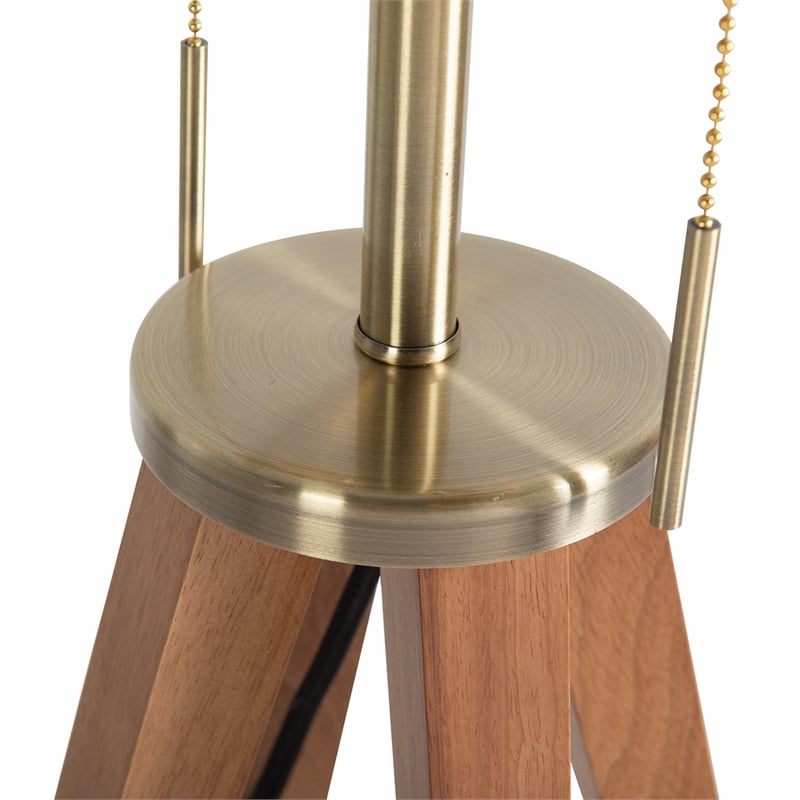 Quattro Table Lamp - Natural Ash Wood Finish & Weathered Brass White Linen Shade